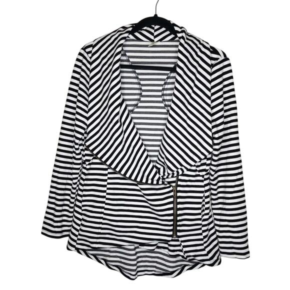 My Beloved Black White Striped Zip Jacket Women’s Medium Casual Comfort Top - Picture 2 of 7
